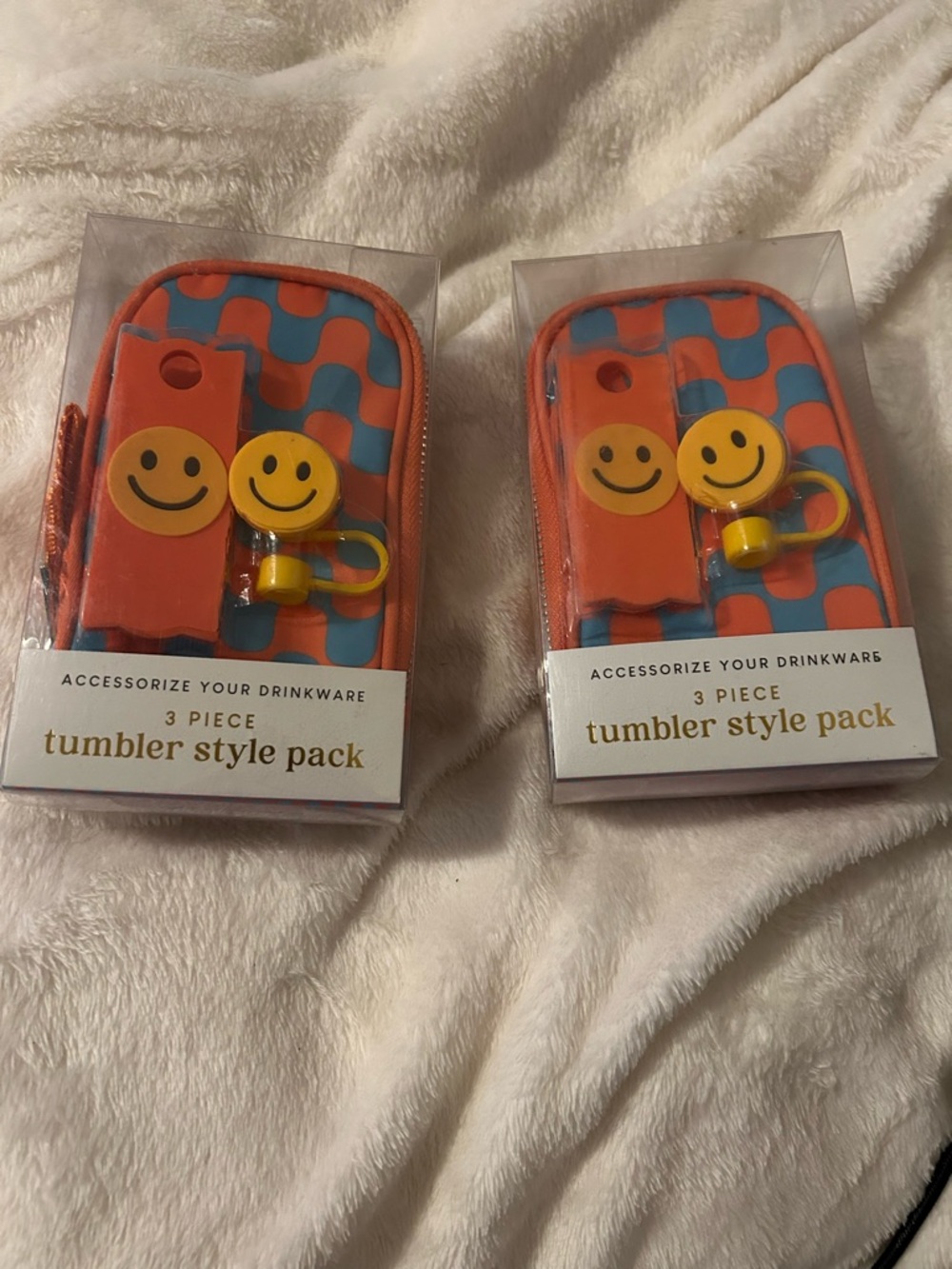 Smiley Face Tumbler Style Pack - Orange & Blue 2 Sets Accessorize your drinkware